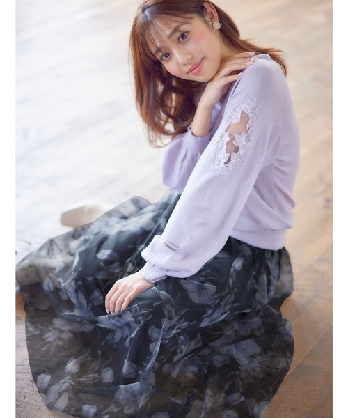 alotta(アロッタ)の「チュール花柄プリントスカート(スカート・レディース・ホワイト/ダークネイビー・LL/M/3L/L)」の16枚目の写真