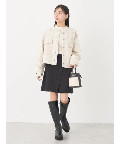 earth music&ecology（アースミュージックアンドエコロジー）の「ツイードジャケット(check)（ノーカラージャケット・レディース・アイボリー・FREE）」の6枚目の写真