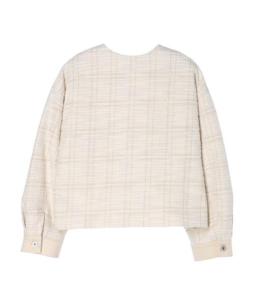 earth music&ecology（アースミュージックアンドエコロジー）の「ツイードジャケット(check)（ノーカラージャケット・レディース・アイボリー・FREE）」の13枚目の写真