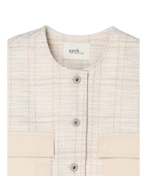 earth music&ecology（アースミュージックアンドエコロジー）の「ツイードジャケット(check)（ノーカラージャケット・レディース・アイボリー・FREE）」の14枚目の写真