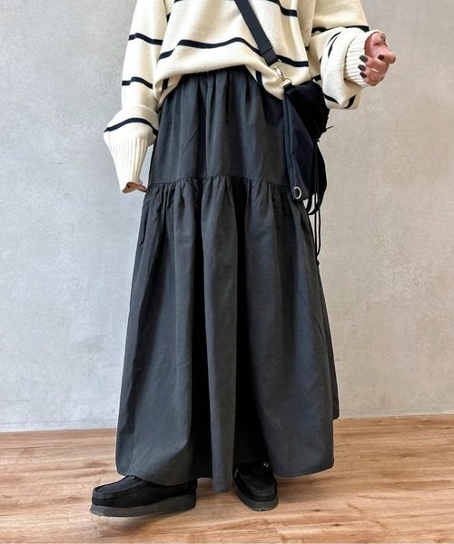 CPCM(シーピーシーエム)の「ギャザーティアードピーチスカート(スカート・レディース・ブラック/カーキ/グレー/アイボリー・FREE)」の1枚目の写真