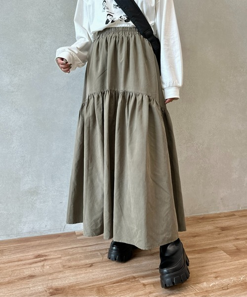 CPCM(シーピーシーエム)の「ギャザーティアードピーチスカート(スカート・レディース・ブラック/カーキ/グレー/アイボリー・FREE)」の5枚目の写真