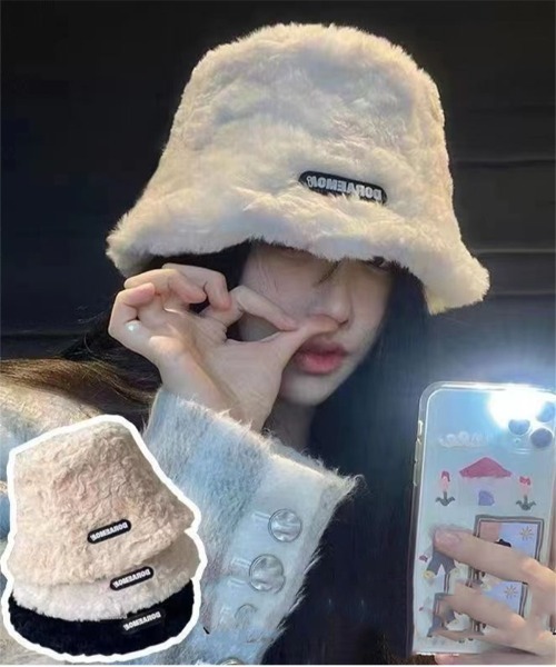 Ritzy（リッツィー）の「もこもこ ワンポイントプレートバケットハット（ハンチング/ベレー帽・レディース・ベージュ/ホワイト/ブラック・FREE）」の5枚目の写真