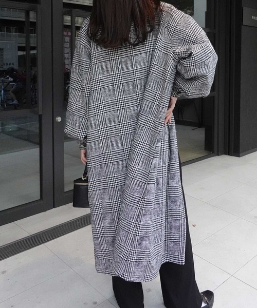 CORNERS（コーナーズ）の「チェック柄ボリューム袖コート（チェスターコート・レディース・ブラック・M）」の3枚目の写真