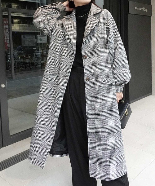 CORNERS（コーナーズ）の「チェック柄ボリューム袖コート（チェスターコート・レディース・ブラック・M）」の5枚目の写真