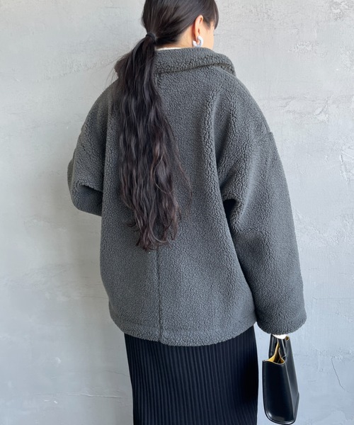 DANTON（ダントン）の「[DANTON/ダントン] カバーオール ボアフリースジャケット（カバーオール・レディース・チャコール/ライトベージュ・M）」の5枚目の写真