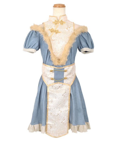 Tika（ティカ）の「コスプレ かわいい アニマル 狐 ふわふわ 和装 キョンシー 体型カバー Aライン 長袖 ワンピース 6点セット（コスチューム/パーティーグッズ・レディース・ブルー・M）」の8枚目の写真