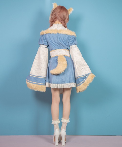 Tika（ティカ）の「コスプレ かわいい アニマル 狐 ふわふわ 和装 キョンシー 体型カバー Aライン 長袖 ワンピース 6点セット（コスチューム/パーティーグッズ・レディース・ブルー・M）」の4枚目の写真