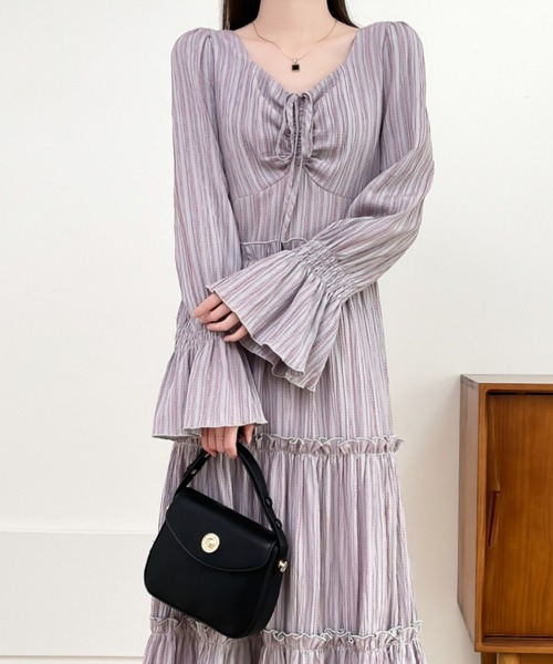【セール】フロントリボンキャンディスリーブティアードワッシャーワンピース（ワンピース）｜ABITOKYO（アビトーキョー）