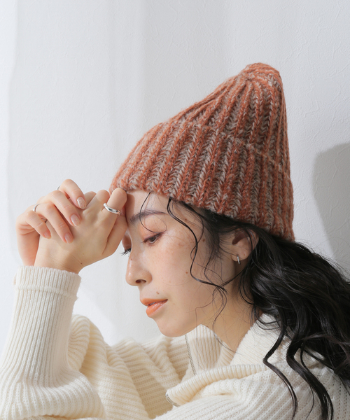 Santelli Francesca(サンテッリフランチェスカ)の「【Santelli Francesca/サンテッリフランチェスカ】Mix Knit Cap:ニットキャップ(ハット・レディース・ブラック/ライトグレー/ブラウン・FREE)」の3枚目の写真