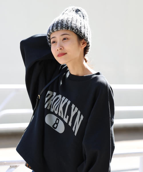 Santelli Francesca(サンテッリフランチェスカ)の「【Santelli Francesca/サンテッリフランチェスカ】Mix Knit Cap:ニットキャップ(ハット・レディース・ブラック/ライトグレー/ブラウン・FREE)」の6枚目の写真