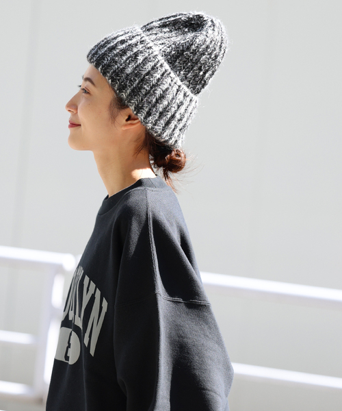 Santelli Francesca(サンテッリフランチェスカ)の「【Santelli Francesca/サンテッリフランチェスカ】Mix Knit Cap:ニットキャップ(ハット・レディース・ブラック/ライトグレー/ブラウン・FREE)」の7枚目の写真