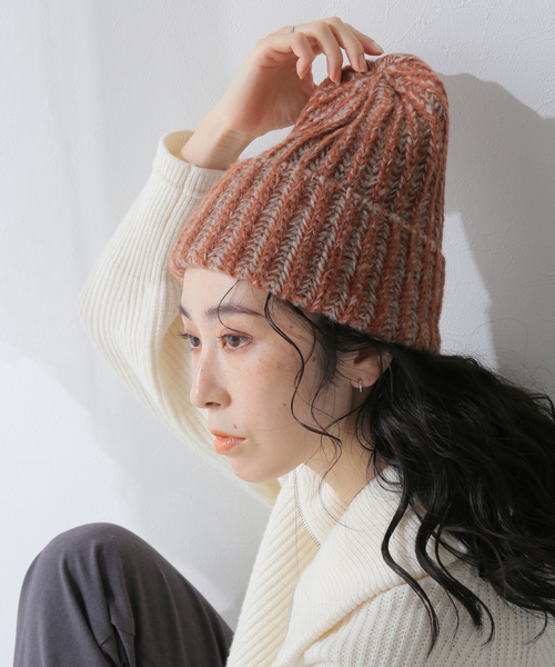 Santelli Francesca(サンテッリフランチェスカ)の「【Santelli Francesca/サンテッリフランチェスカ】Mix Knit Cap:ニットキャップ(ハット・レディース・ブラック/ライトグレー/ブラウン・FREE)」の13枚目の写真
