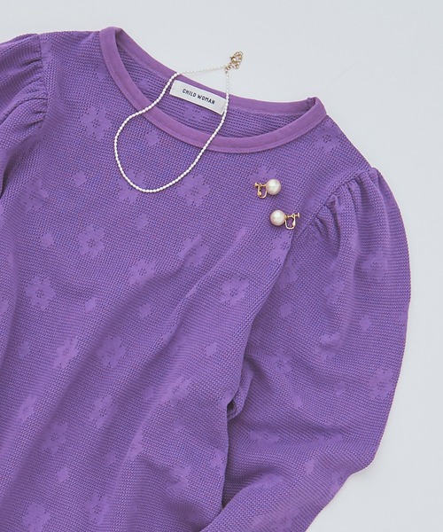 CHILD WOMAN（チャイルドウーマン）の「☆花メッシュジャガード BIGパフ袖プルオーバー（Tシャツ/カットソー・レディース・アイボリー/ピンク/パープル/ネイビー・FREE）」の3枚目の写真