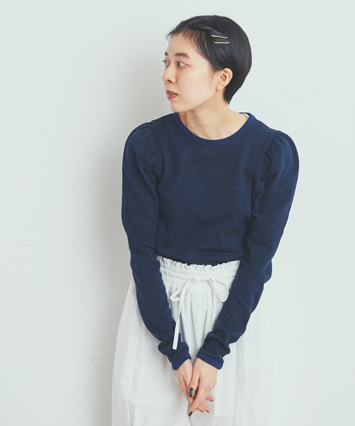 CHILD WOMAN（チャイルドウーマン）の「☆花メッシュジャガード BIGパフ袖プルオーバー（Tシャツ/カットソー・レディース・アイボリー/ピンク/パープル/ネイビー・FREE）」の2枚目の写真