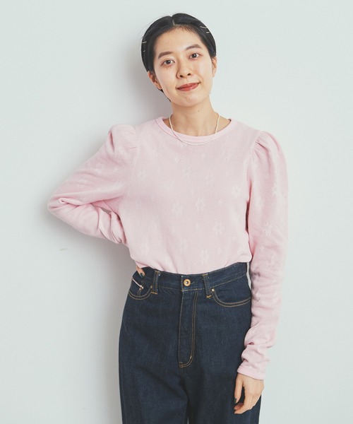 CHILD WOMAN（チャイルドウーマン）の「☆花メッシュジャガード BIGパフ袖プルオーバー（Tシャツ/カットソー・レディース・アイボリー/ピンク/パープル/ネイビー・FREE）」の5枚目の写真