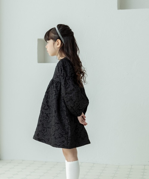 セール】ふくれジャガード ボリューム袖 花柄ワンピース