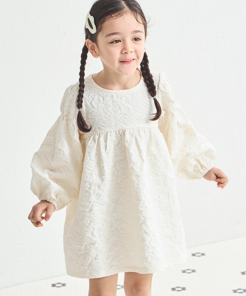 pairmanon（ペアマノン）の「ふくれジャガード ボリューム袖 花柄ワンピース（ワンピース・キッズ・ピンク/ブラック/アイボリー/ブラック系その他/グリーン系その他・120/140/100/90/110/130/150）」の8枚目の写真