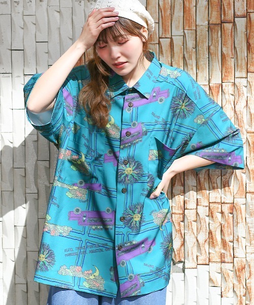 チチカカ(チチカカ)の「ビッグアソートプリントシャツ【ユニセックス】(シャツ/ブラウス・レディース・ターコイズブルー/ネイビー/ブラウン・FREE)」の3枚目の写真