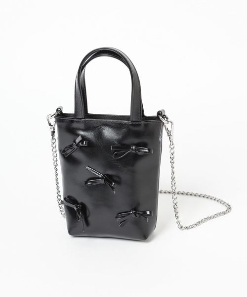 【極美品】 銀座かねまつ アクセサリーポーチ リボン ハンドバッグ ロゴ Me%（ミィパーセント）の「リボンポーチショルダー 103419（ショルダー