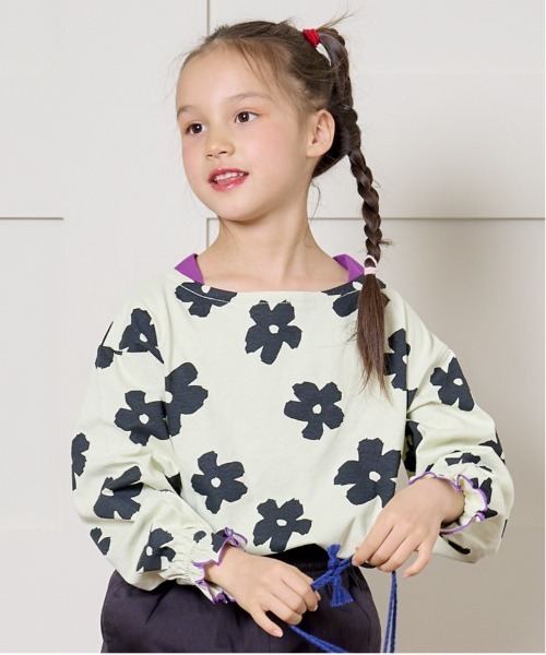 HOGAN RANCH WEAR（ホーガンランチウエア）の「ソウガラフレアスリーブカットソー（80～150cm）（Tシャツ/カットソー・キッズ・ピンク/ライトグリーン/チャコール・100/110/120/130/140/150/80/90）」の3枚目の写真