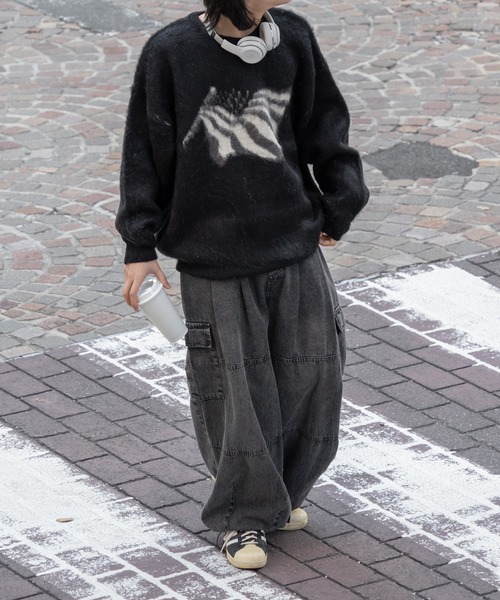 kutir（クティール）の「フラッグシャギーBIGニット（ニット/セーター・メンズ・ネイビー/ブラック・MEDIUM/LARGE）」の7枚目の写真