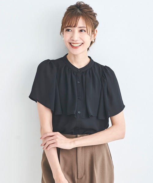 セール】【手洗い可能】ケープフレアブラウス 半袖（シャツ