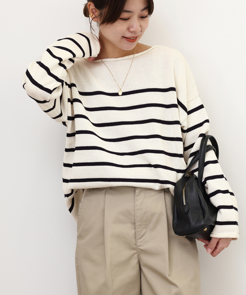 TRICOTS JEAN MARC（トリコットジーンマルク）の「【TRICOTS JEANMARC/トリコ・ジャンマルク】ボーダーニットPO：ニット（ニット/セーター・レディース・ネイビー/サックスブルー/イエロー・FREE）」の2枚目の写真