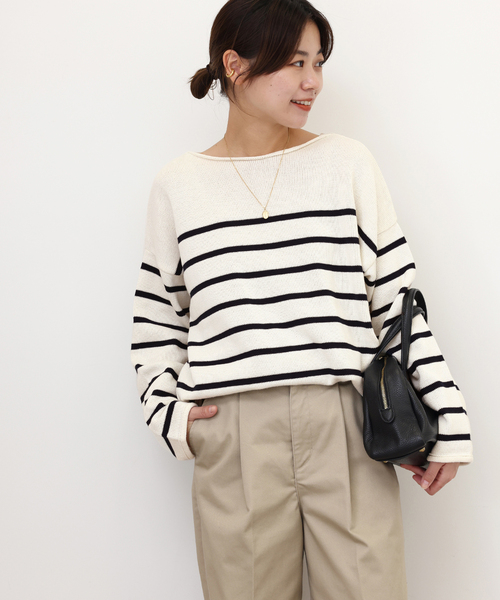 TRICOTS JEAN MARC（トリコットジーンマルク）の「【TRICOTS JEANMARC/トリコ・ジャンマルク】ボーダーニットPO：ニット（ニット/セーター・レディース・ネイビー/サックスブルー/イエロー・FREE）」の8枚目の写真