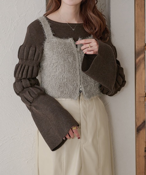 Ambre Neige(アンブルネージュ)の「シャギーWジップビスチェ/WEB/EC限定商品(キャミソール・レディース・グレー/アイボリー・FREE)」の3枚目の写真