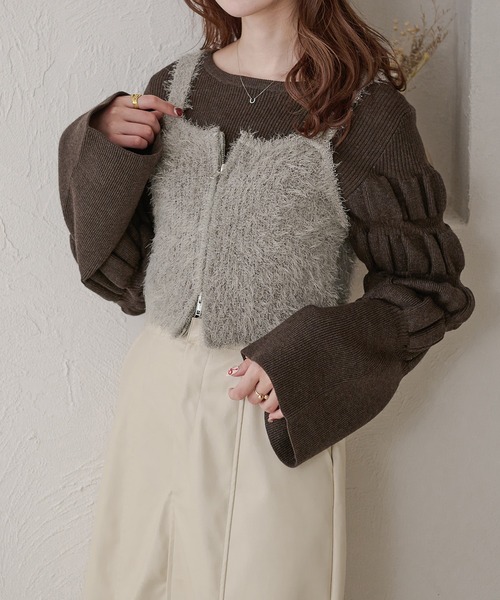 Ambre Neige(アンブルネージュ)の「シャギーWジップビスチェ/WEB/EC限定商品(キャミソール・レディース・グレー/アイボリー・FREE)」の4枚目の写真