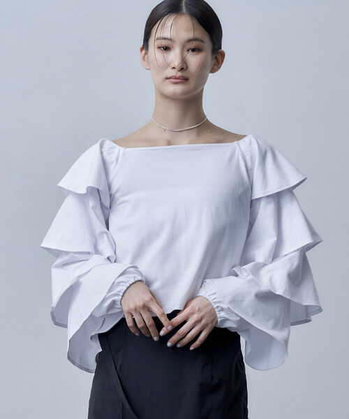 Firsthand（ファーストハンド）の「Firsthand/ファーストハンド オーガニックコットン天竺2WAYフリルスリーブカーディガン（カーディガン/ボレロ・レディース・ベージュ/ホワイト/ブラック・ﾌﾘ-）」の7枚目の写真