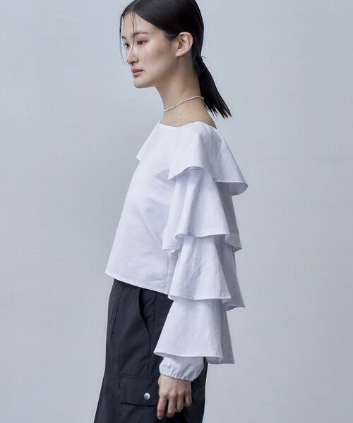 Firsthand（ファーストハンド）の「Firsthand/ファーストハンド オーガニックコットン天竺2WAYフリルスリーブカーディガン（カーディガン/ボレロ・レディース・ベージュ/ホワイト/ブラック・ﾌﾘ-）」の9枚目の写真