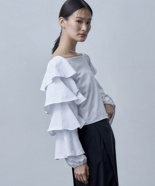 Firsthand（ファーストハンド）の「Firsthand/ファーストハンド オーガニックコットン天竺2WAYフリルスリーブカーディガン（カーディガン/ボレロ・レディース・ベージュ/ホワイト/ブラック・ﾌﾘ-）」の10枚目の写真