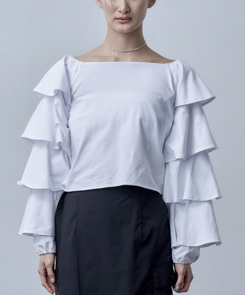 Firsthand（ファーストハンド）の「Firsthand/ファーストハンド オーガニックコットン天竺2WAYフリルスリーブカーディガン（カーディガン/ボレロ・レディース・ベージュ/ホワイト/ブラック・ﾌﾘ-）」の11枚目の写真