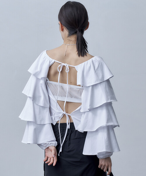 Firsthand（ファーストハンド）の「Firsthand/ファーストハンド オーガニックコットン天竺2WAYフリルスリーブカーディガン（カーディガン/ボレロ・レディース・ベージュ/ホワイト/ブラック・ﾌﾘ-）」の12枚目の写真