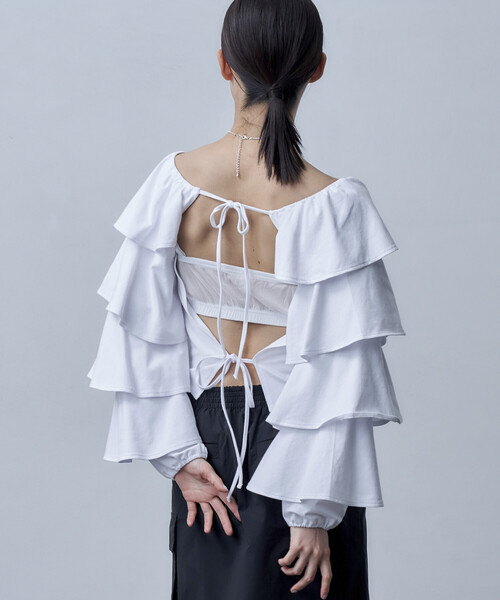 Firsthand（ファーストハンド）の「Firsthand/ファーストハンド オーガニックコットン天竺2WAYフリルスリーブカーディガン（カーディガン/ボレロ・レディース・ベージュ/ホワイト/ブラック・ﾌﾘ-）」の13枚目の写真