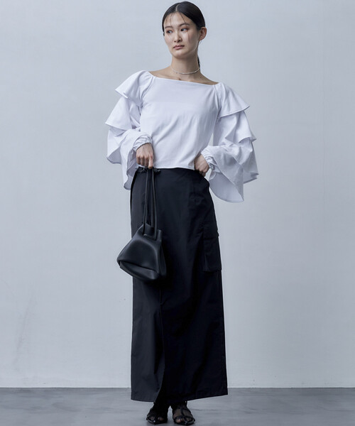 Firsthand（ファーストハンド）の「Firsthand/ファーストハンド オーガニックコットン天竺2WAYフリルスリーブカーディガン（カーディガン/ボレロ・レディース・ベージュ/ホワイト/ブラック・ﾌﾘ-）」の14枚目の写真