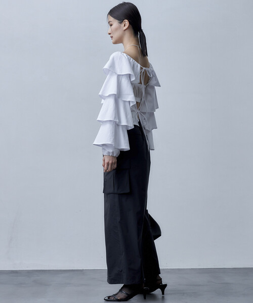 Firsthand（ファーストハンド）の「Firsthand/ファーストハンド オーガニックコットン天竺2WAYフリルスリーブカーディガン（カーディガン/ボレロ・レディース・ベージュ/ホワイト/ブラック・ﾌﾘ-）」の18枚目の写真