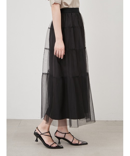 新品Mila Owen 2WAYチュールティアードスカート 花柄刺繍チュール