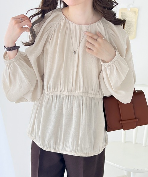 セール】ブラウス見えする前後2wayラグランギャザージップブルゾン