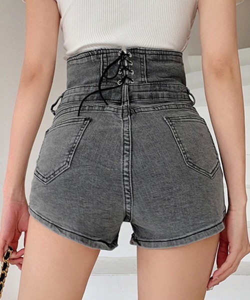 Miniministore(ミニミニストア)の「デニム ショートパンツ ハイウエスト美脚(デニムパンツ・レディース・チャコールグレー/サックスブルー/ブラック・L/S/XL/M)」の3枚目の写真