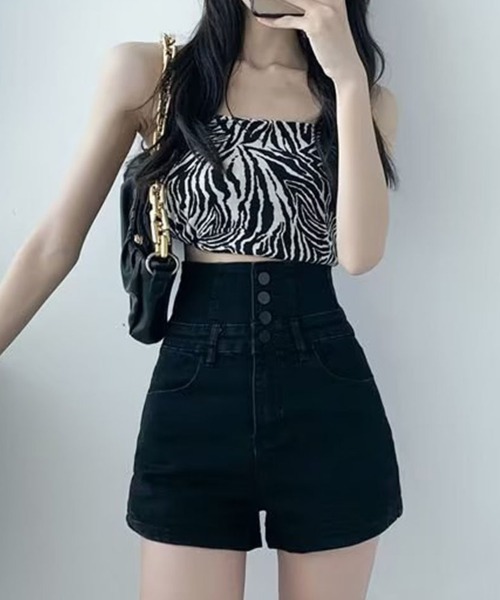 Miniministore(ミニミニストア)の「デニム ショートパンツ ハイウエスト美脚(デニムパンツ・レディース・チャコールグレー/サックスブルー/ブラック・L/S/XL/M)」の12枚目の写真