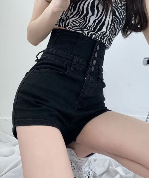 Miniministore(ミニミニストア)の「デニム ショートパンツ ハイウエスト美脚(デニムパンツ・レディース・チャコールグレー/サックスブルー/ブラック・L/S/XL/M)」の13枚目の写真