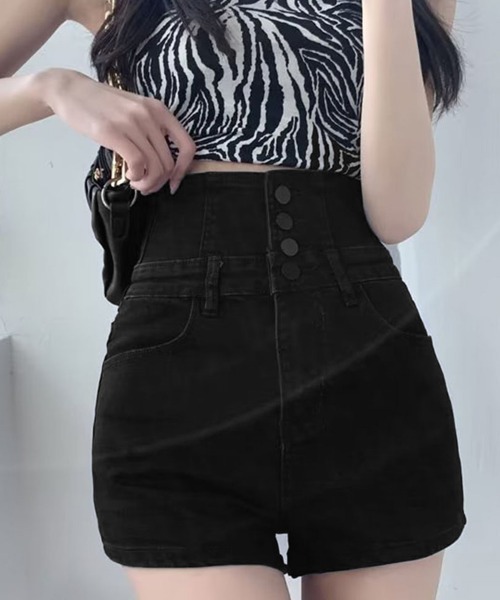 Miniministore(ミニミニストア)の「デニム ショートパンツ ハイウエスト美脚(デニムパンツ・レディース・チャコールグレー/サックスブルー/ブラック・L/S/XL/M)」の14枚目の写真