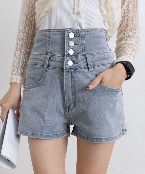 Miniministore(ミニミニストア)の「デニム ショートパンツ ハイウエスト美脚(デニムパンツ・レディース・チャコールグレー/サックスブルー/ブラック・L/S/XL/M)」の19枚目の写真