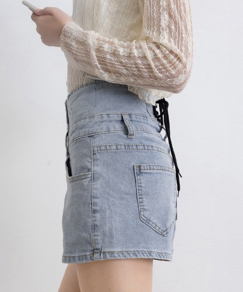 Miniministore(ミニミニストア)の「デニム ショートパンツ ハイウエスト美脚(デニムパンツ・レディース・チャコールグレー/サックスブルー/ブラック・L/S/XL/M)」の21枚目の写真