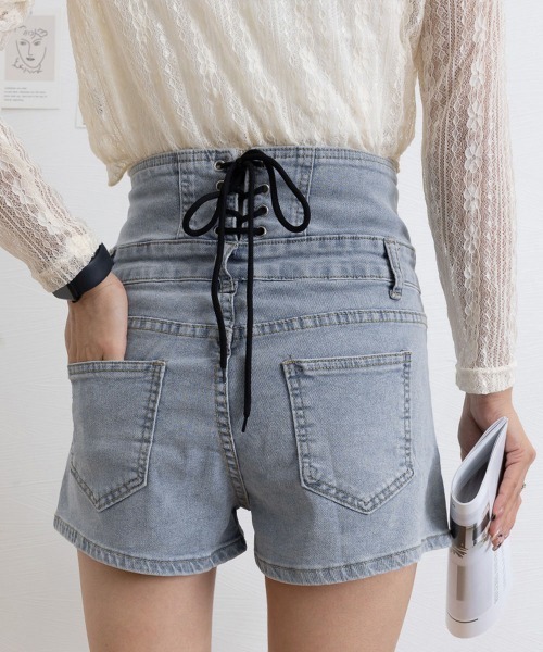Miniministore(ミニミニストア)の「デニム ショートパンツ ハイウエスト美脚(デニムパンツ・レディース・チャコールグレー/サックスブルー/ブラック・L/S/XL/M)」の22枚目の写真