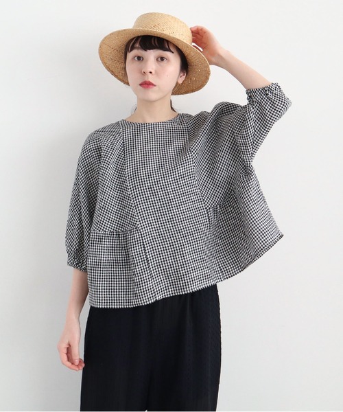 l'atelier du savon - フロントリボン2wayギンガムチェックブラウス*child  woman l'atelier du savon（アトリエドサボン）の「麻ギンガムチェック