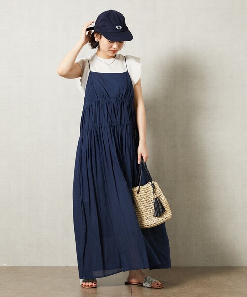 FREAK'S STORE(フリークスストア)の「WEB限定 インド ボイル ティアード キャミワンピース(ワンピース・レディース・ブラック/ナチュラル/ブルー/グリーン/オレンジ/ネイビー・フリ-)」の4枚目の写真